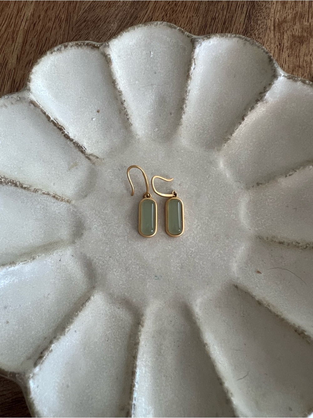Gold-Plated Green Stone Drop Earrings - Women's Jewelry